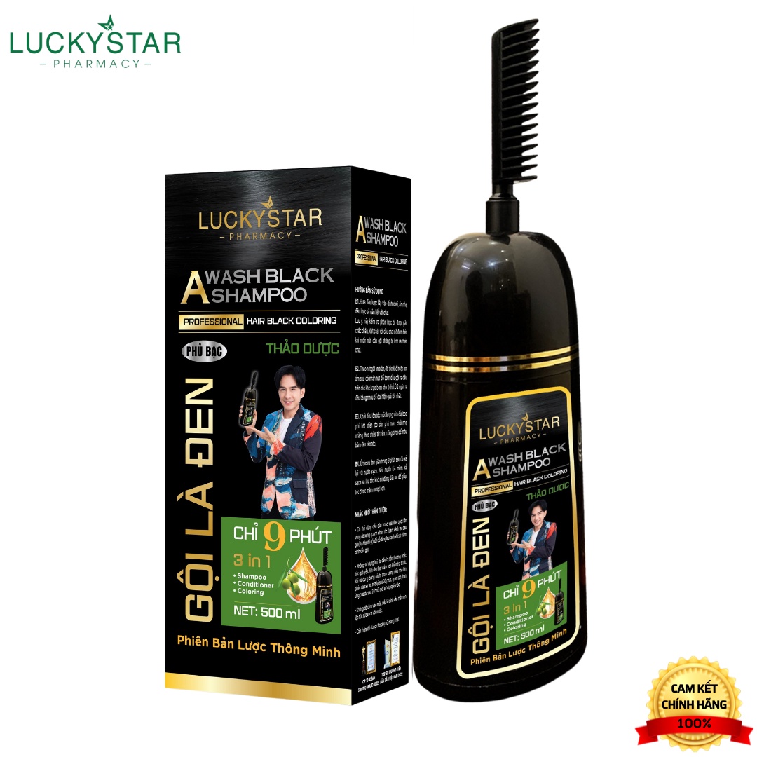 Dầu gội phủ bạc lucky star, gội là đen thảo dược cao cấp kèm lược