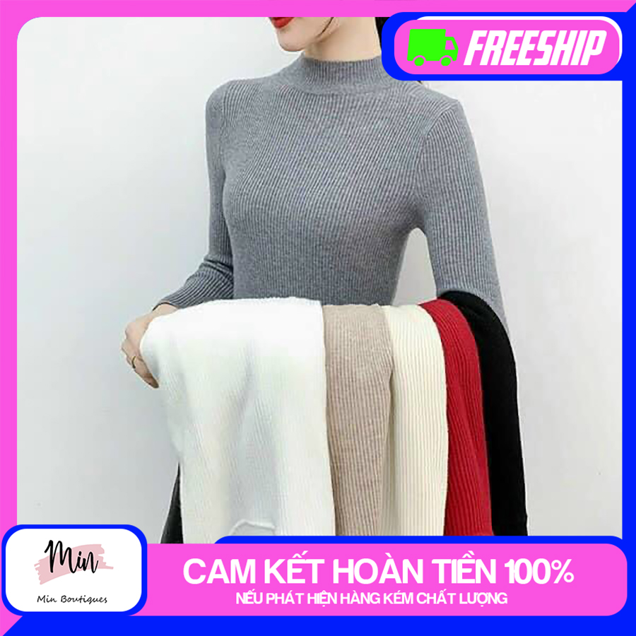 Áo cổ lọ 3 phân tay dài - thun len gân