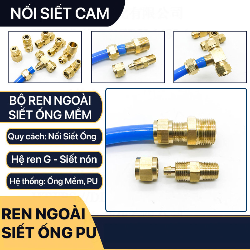 Đầu Nối Thẳng Ống Mềm, Nối Thẳng Ren Ngoài Siết Ống Mềm - Đồng Thau