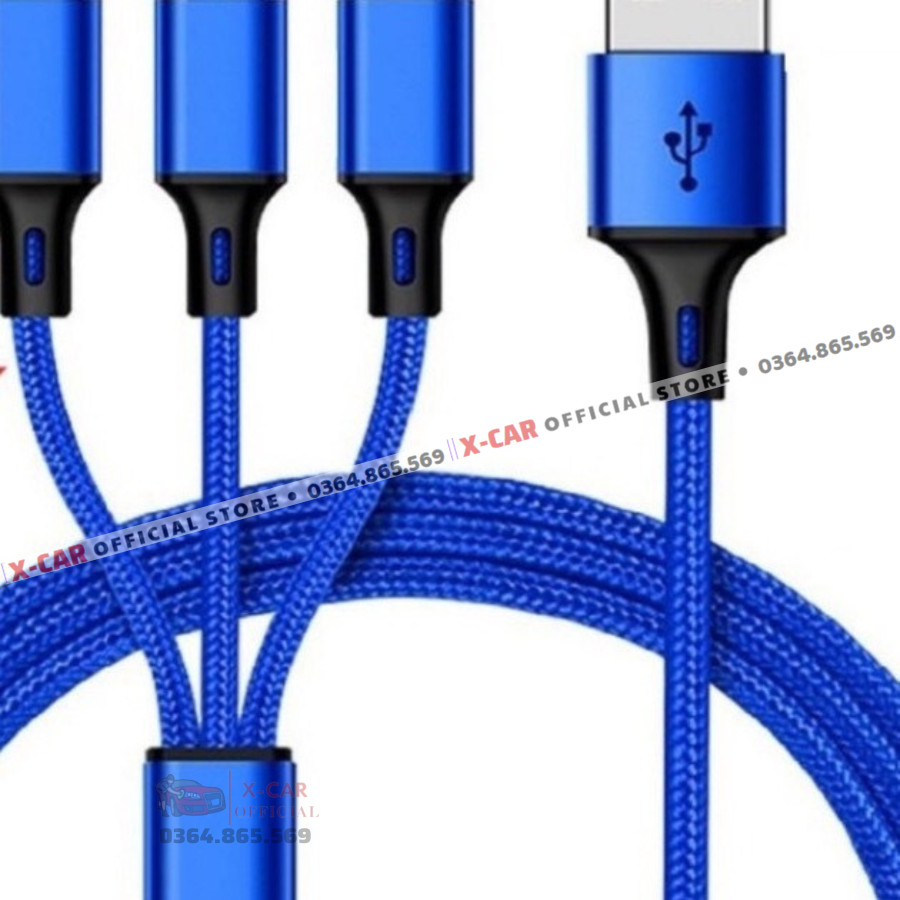 Dây Sạc 3 Đầu Type C, Lightning, Micro USB Siêu Bền Tích Hợp Công Nghệ