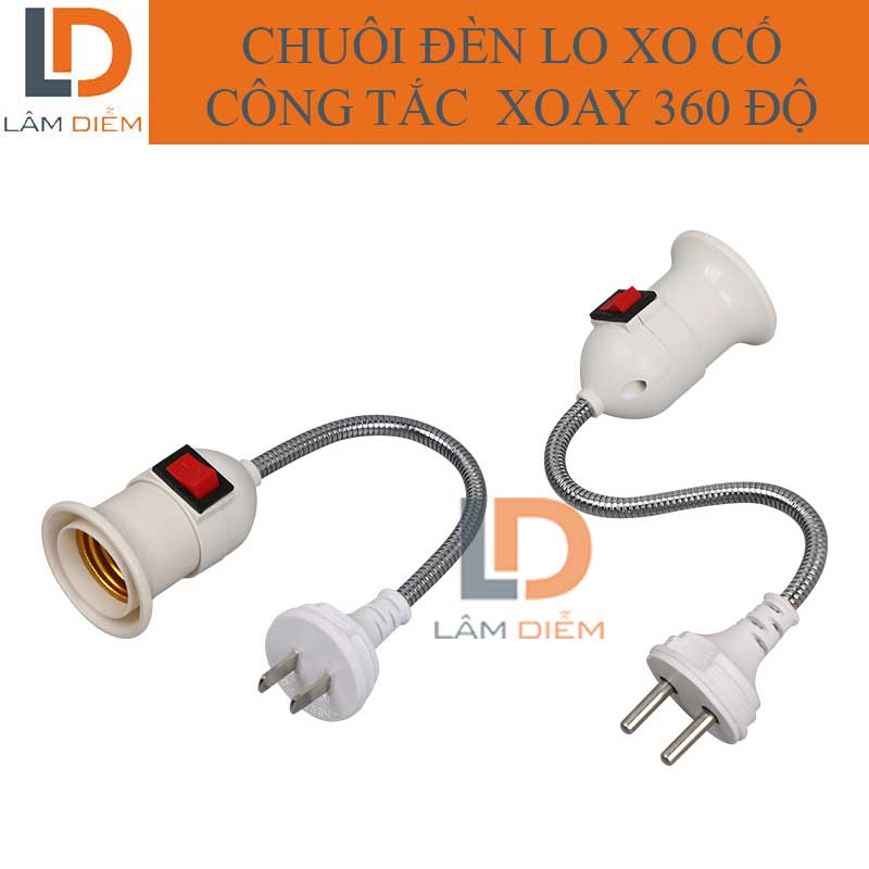 chuôi đèn lò xo có công tắc e27 xoay 360 độ