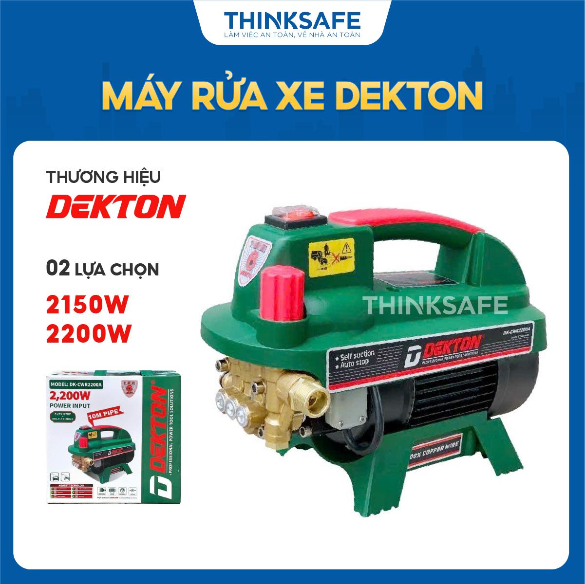 Máy rửa xe cao áp dekton dk-cwr2200a công tắc chống giật , dây xịt 10m, áp lực 150 bar, máy xịt rửa xe chỉnh áp chính hãng