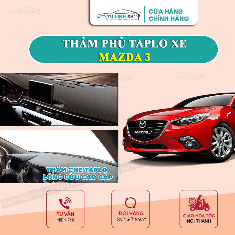 Thảm taplo cho xe MAZDA 3 chính hãng MINCAR hoặc bằng lông Cừu 3 lớp và Da Cacbon