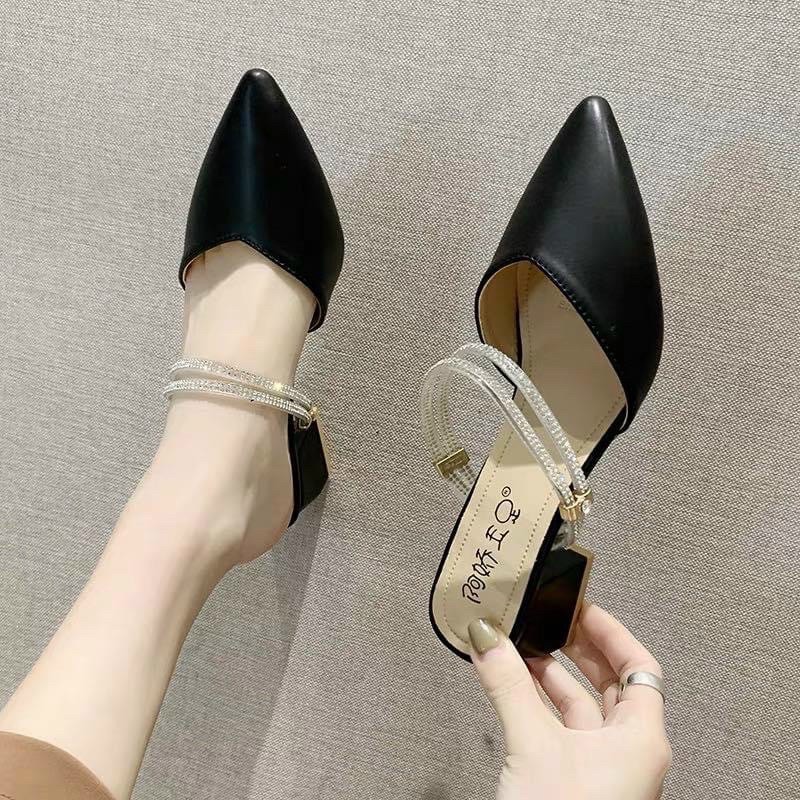 Sandal sục nữ đính đá gót vuông 5cm ( có đính kèm video tự quay)