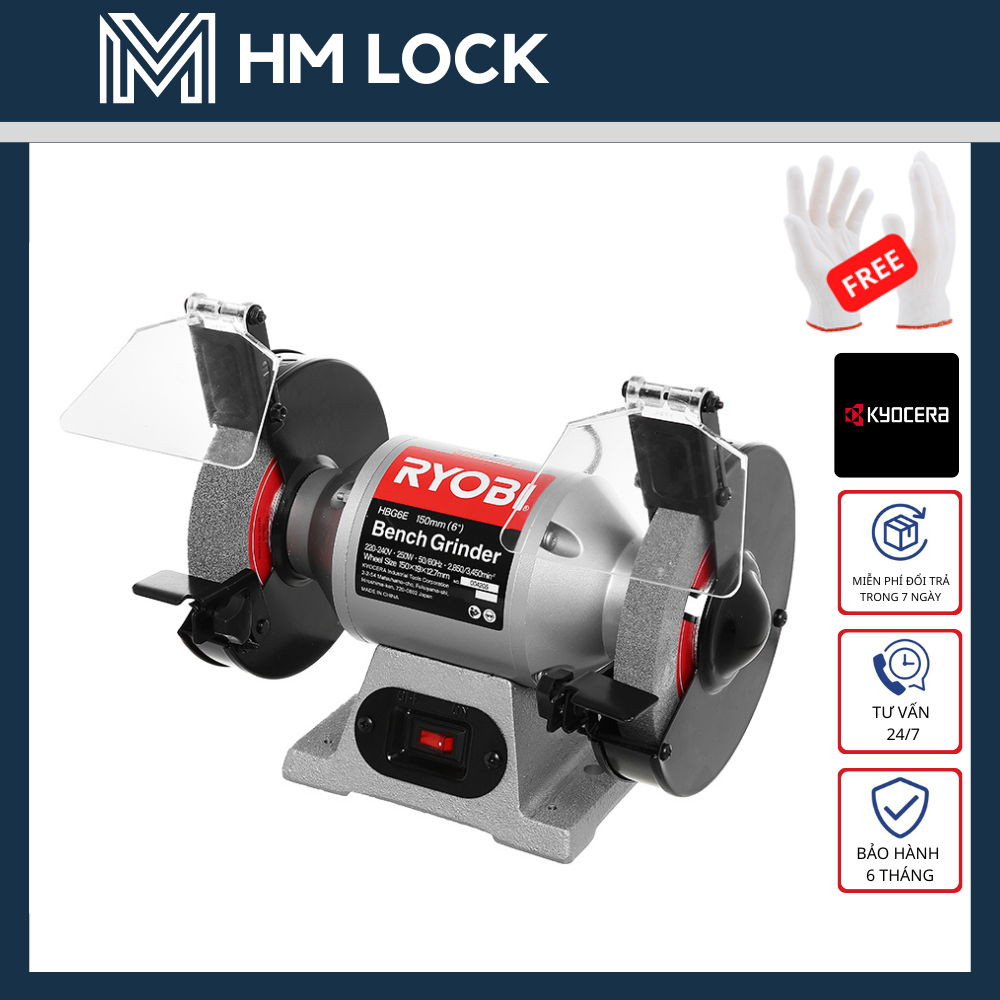 Máy mài 2 đá để bàn 250w ryobi hbg-6e - hàng chính hãng