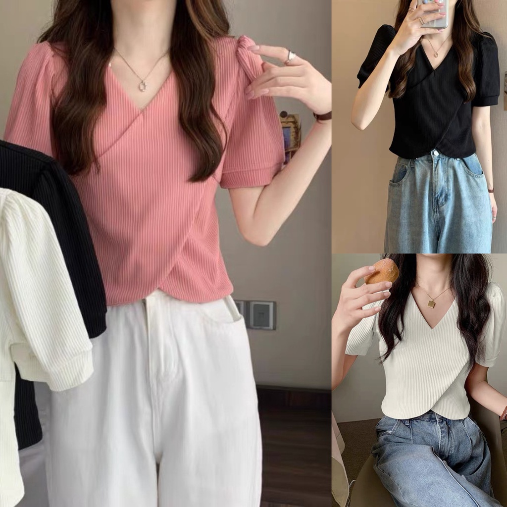 Áo thun tay ngắn bigsize thiết kế đắp chéo hottrend Áo phông chất gân tăm co giãn phom rộng 60-95kg G36