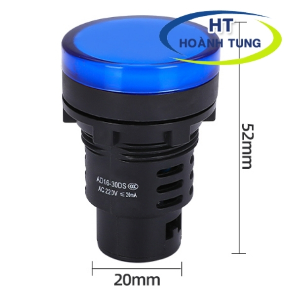 Đèn led AD16-30DS báo pha phi 30mm điện áp 220VAC 3 màu đỏ, xanh lá, màu vàng