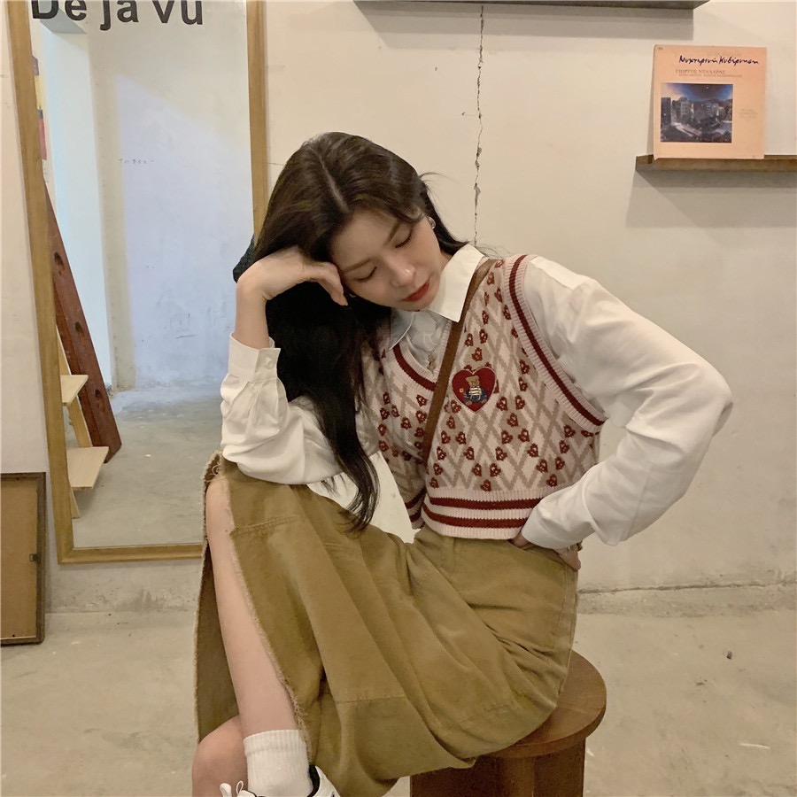MS407 Áo gile len nữ Teddy bear Hàn Quốc