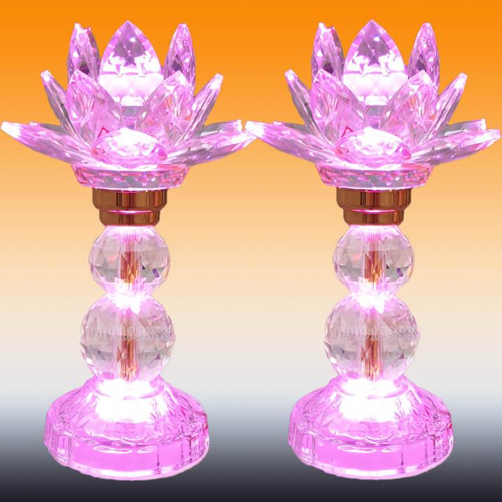 ĐÈN THỜ Đèn pha lê sáng đổi 7 màu Đèn 2 cục bông sen cao 16cm