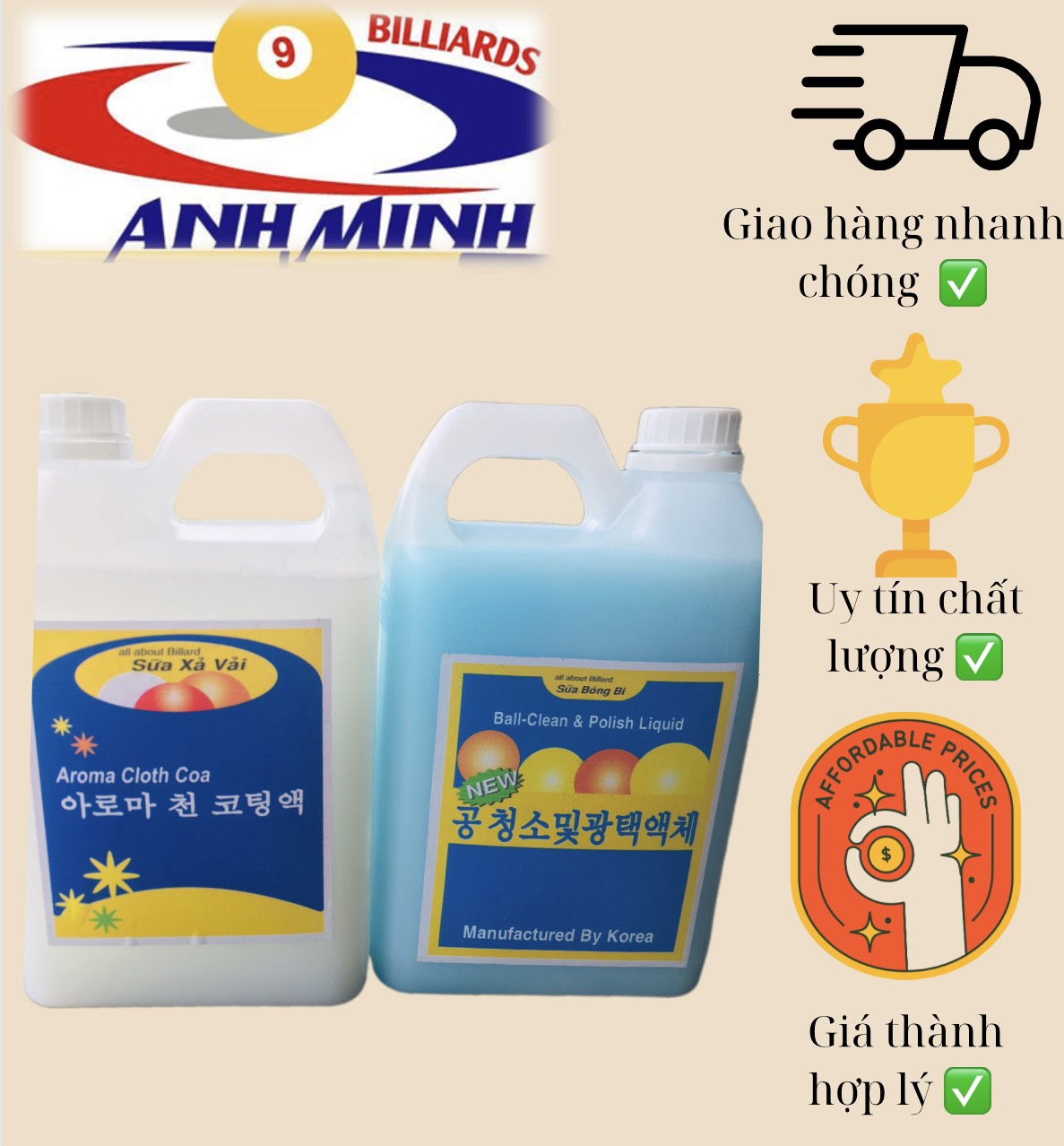 [HCM]Nước lau vải bàn bida Hàn Quốc