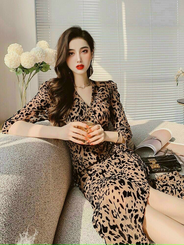 Đầm body da beo xẻ tà cao cấp-TD #damnu