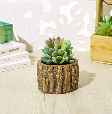 Cây giả - Chậu Sen đá chậu giả gỗ (cả cây và chậu)