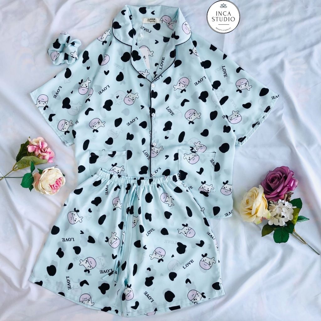 (Loại 1) Đồ ngủ Pyjama lụa mango họa tiết form cánh dơi INCA 02- Free size dưới 65kg, Lụa mango thoáng mát