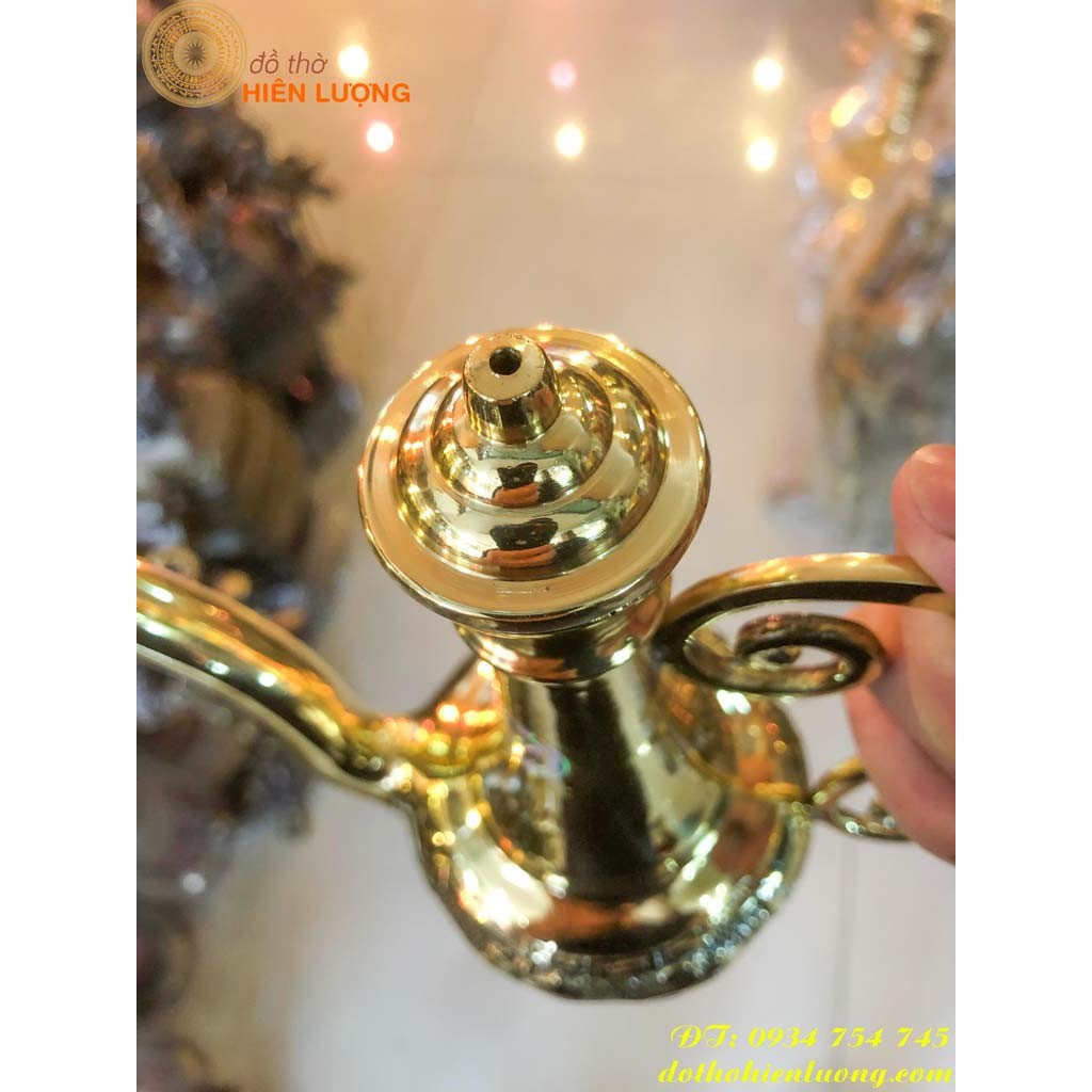 Bình Tửu Bằng Đồng Thờ Cúng Gia Tiên Cao 20cm (Màu Vàng)