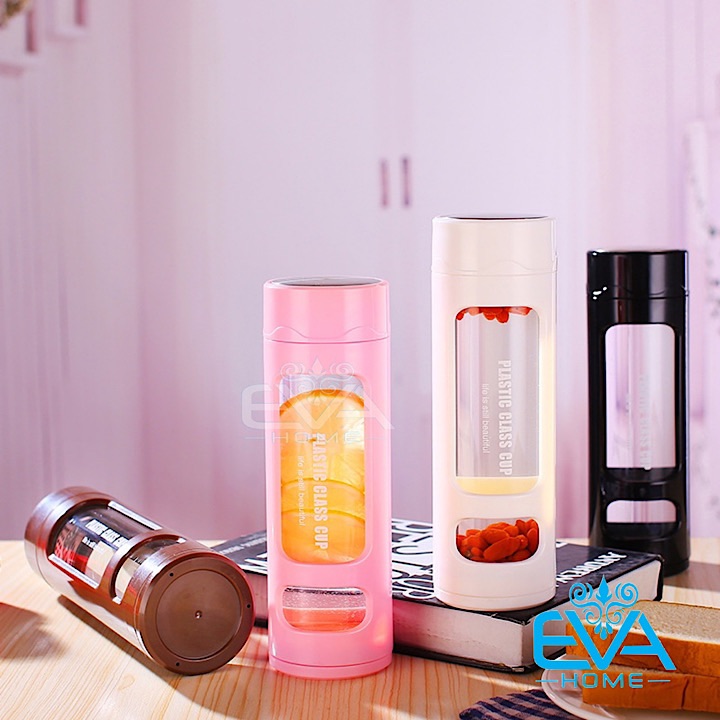 [HCM]Bình Đựng Nước Thủy Tinh Chịu Nhiệt Kèm Lưới Lọc Và Vỏ Bọc Nhựa Chống Nóng 420 Ml BGN06