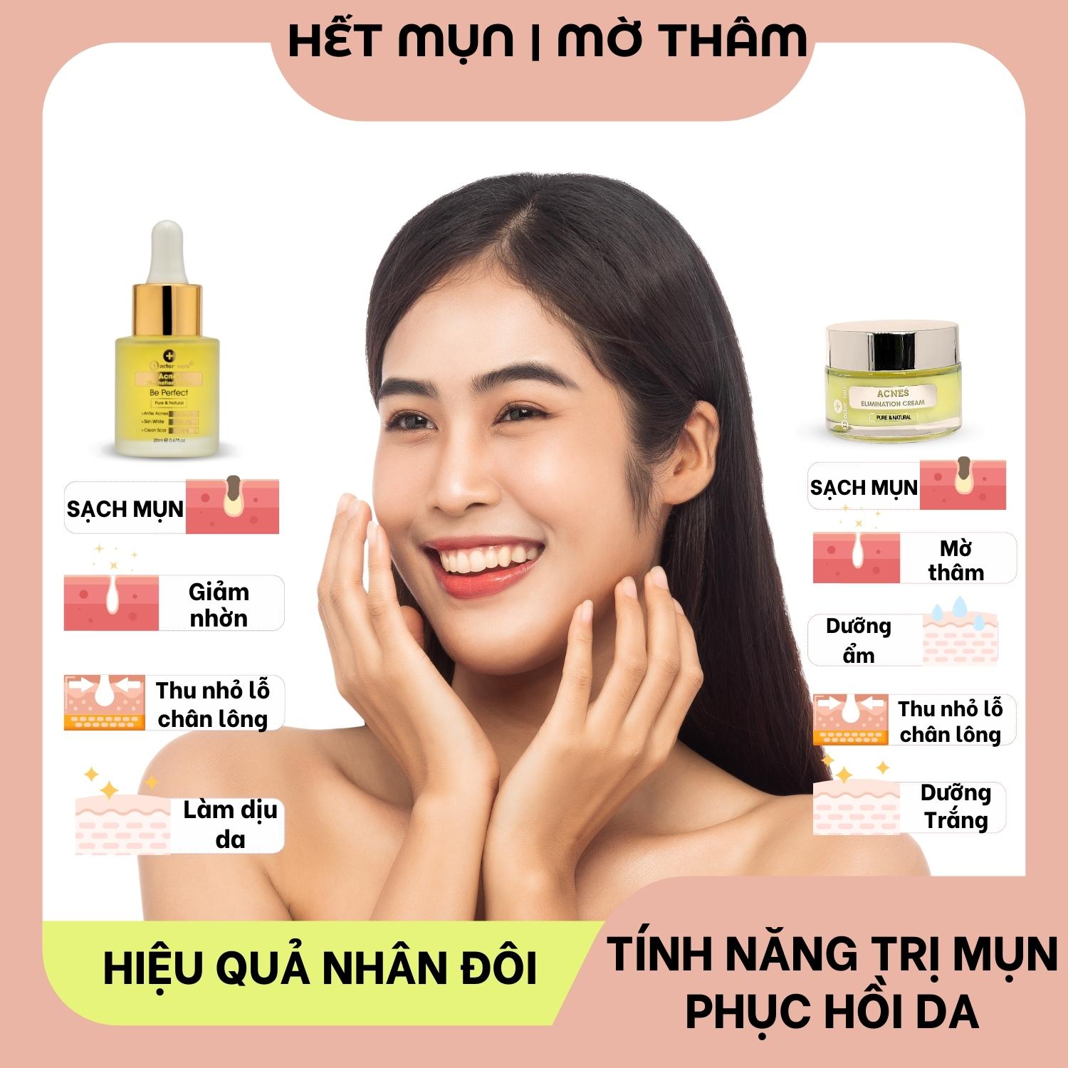 Bộ Giảm Mụn Mờ Thâm Doctor Care Dành Cho Da Dầu( serum giảm mụn +kem giảm mụn Acnes Elimination Cream )