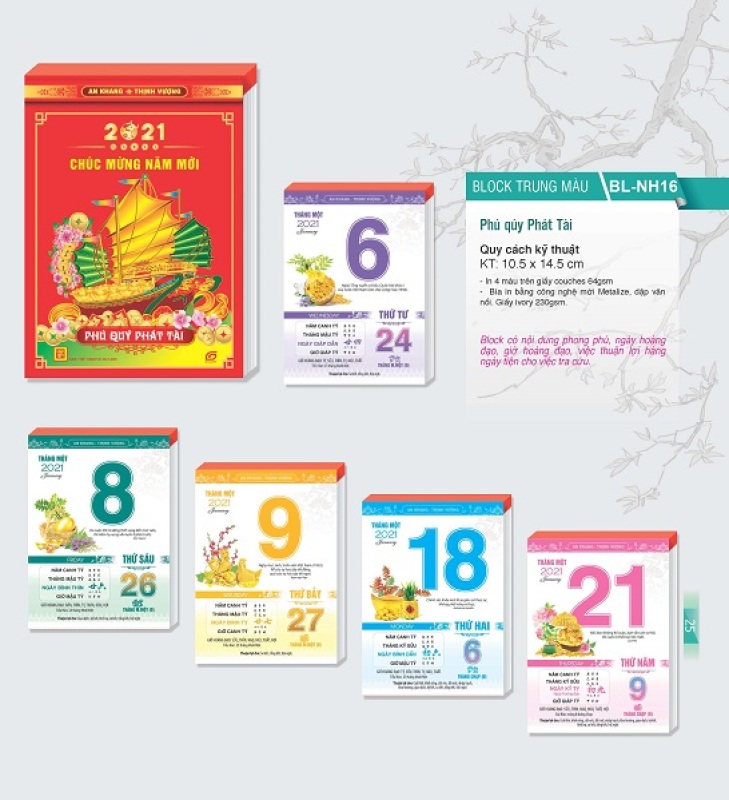 Lịch blóc 2021 (14x20cm) - Lịch treo tường - Lịch năm 2021 - Lịch bóc
