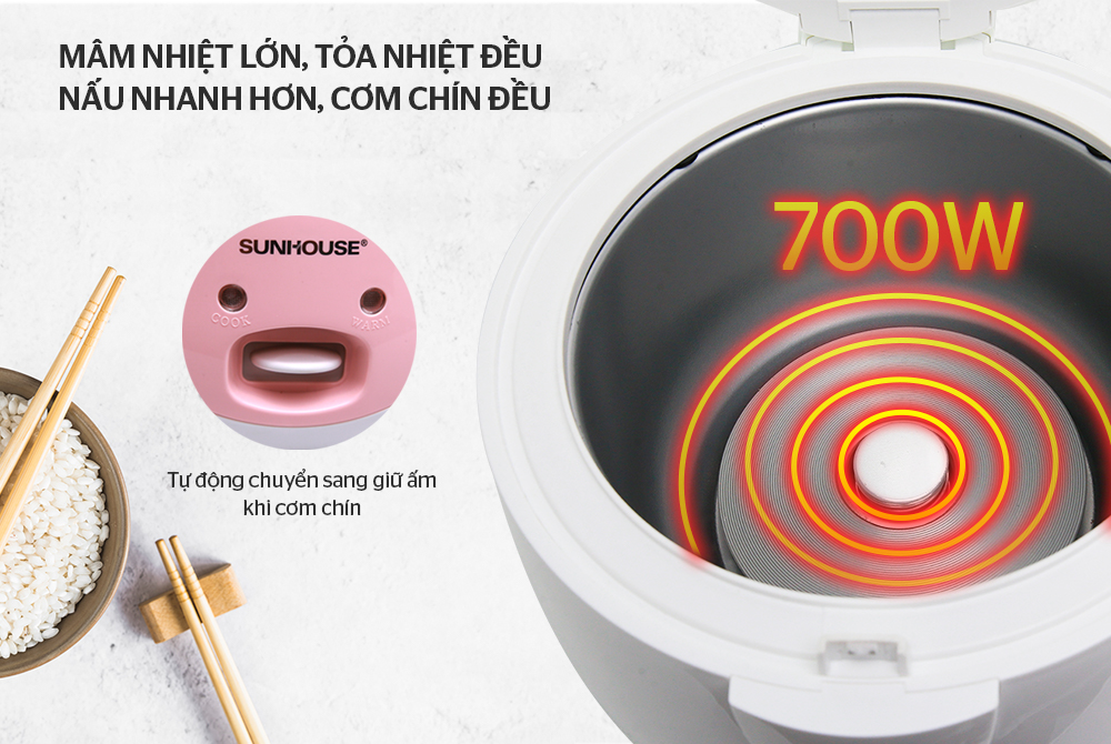 Nồi cơm điện 1.8L SUNHOUSE SHD8607W