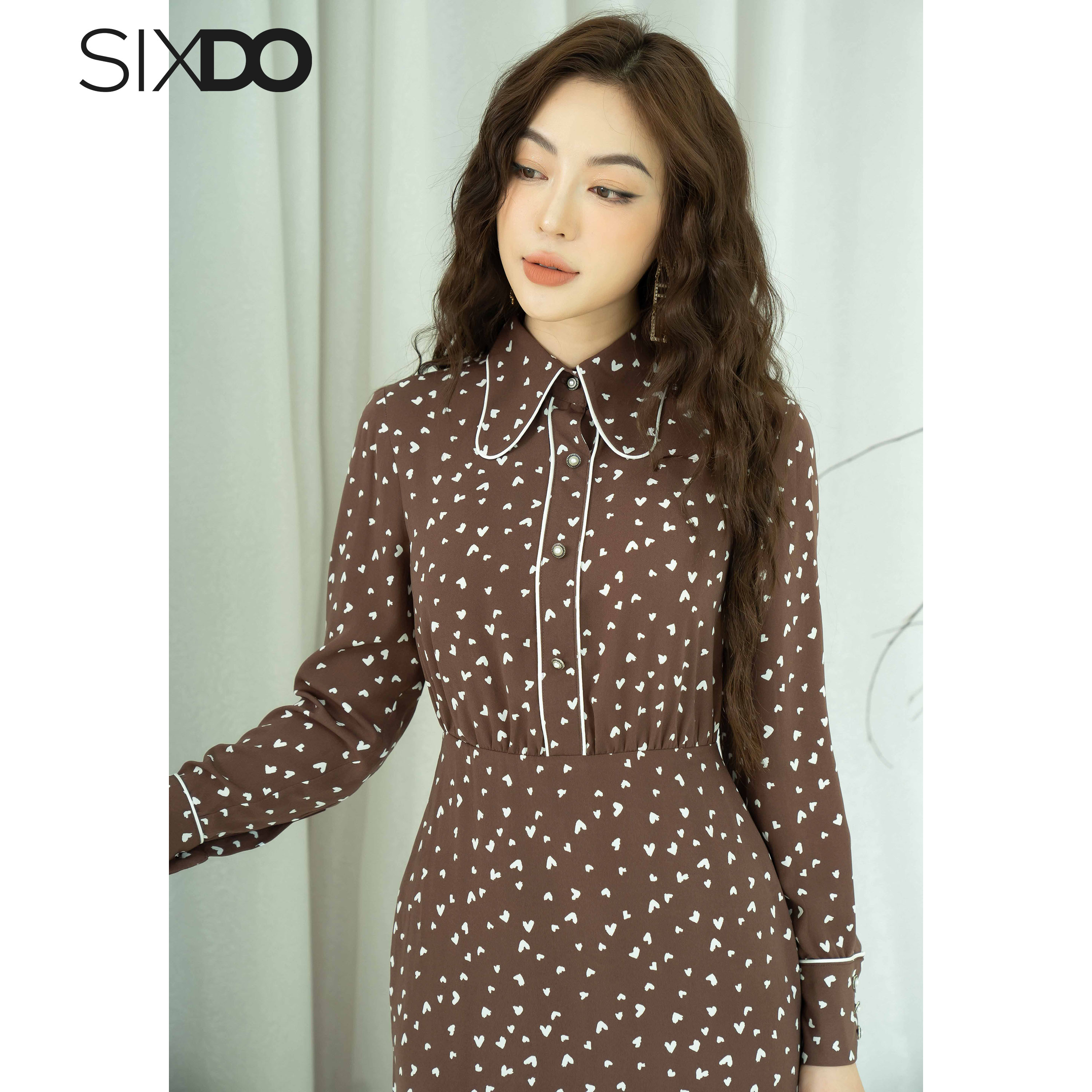 Đầm chiffon họa tiết tim SIXDO (Midi Chiffon Dress)