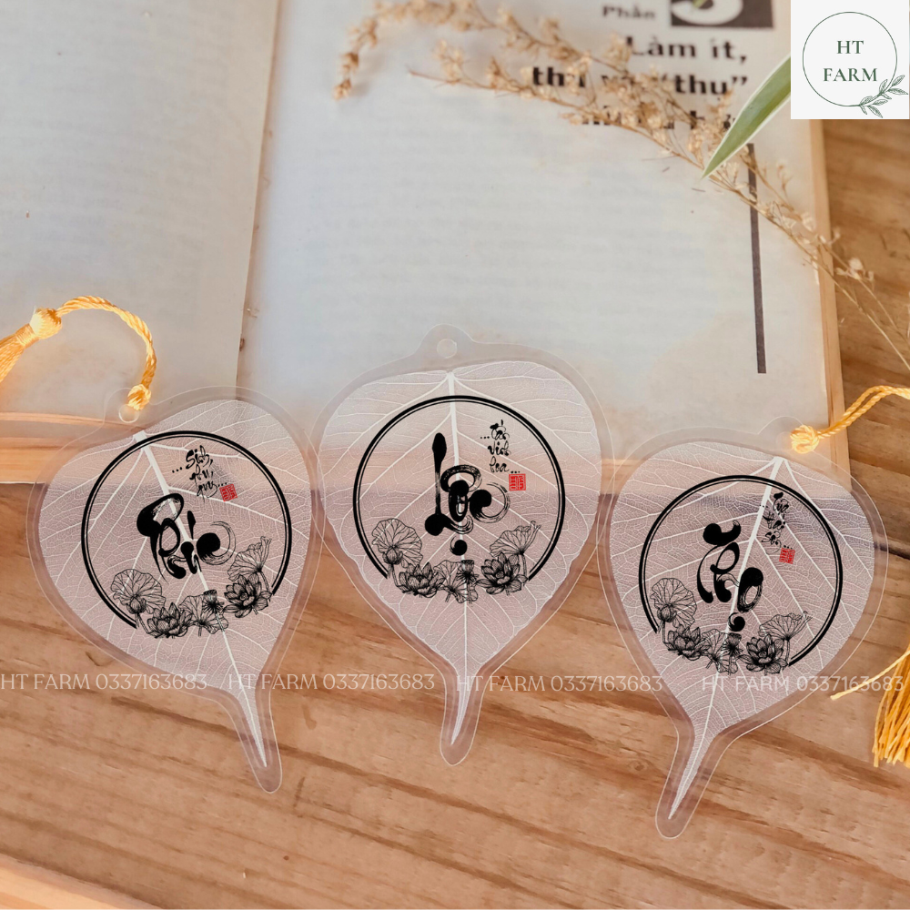 Lá bồ đề thư pháp "Phúc - Lộc - Thọ" (Cầu Tài Lộc - May mắn – Bình An, Ốp điện thoại, Hàng loại 1)
