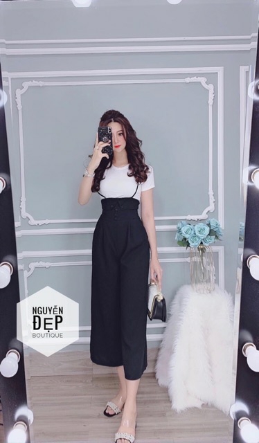 Set yếm nút quần ống suông