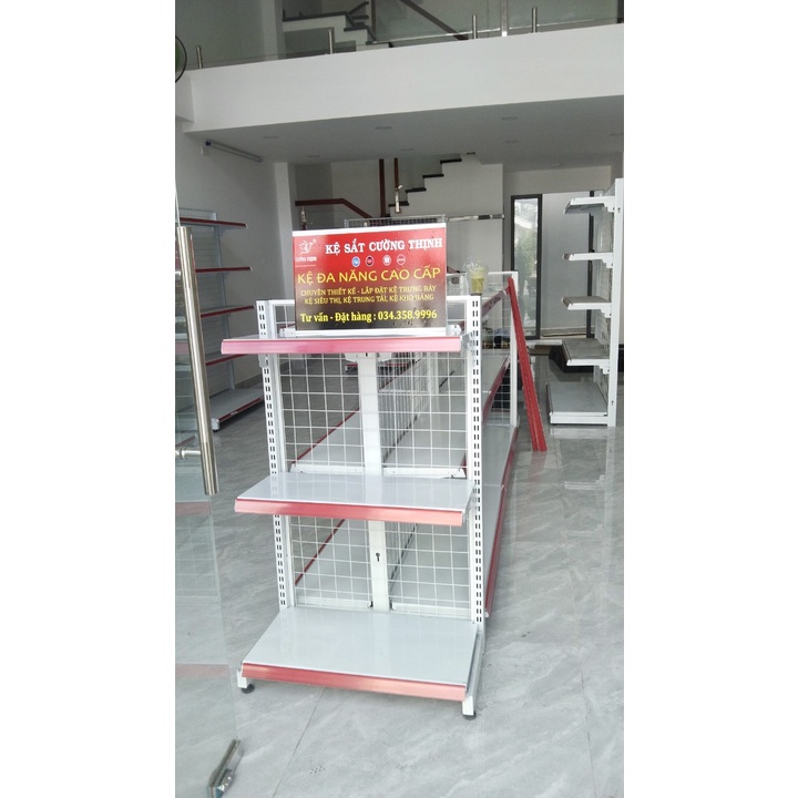 Kệ Siêu Thị Đôi 2 Mặt (Cao 1m5 x dài 1m2 x rộng 35cm x 3 tầng) Kệ siêu thị giá rẻ