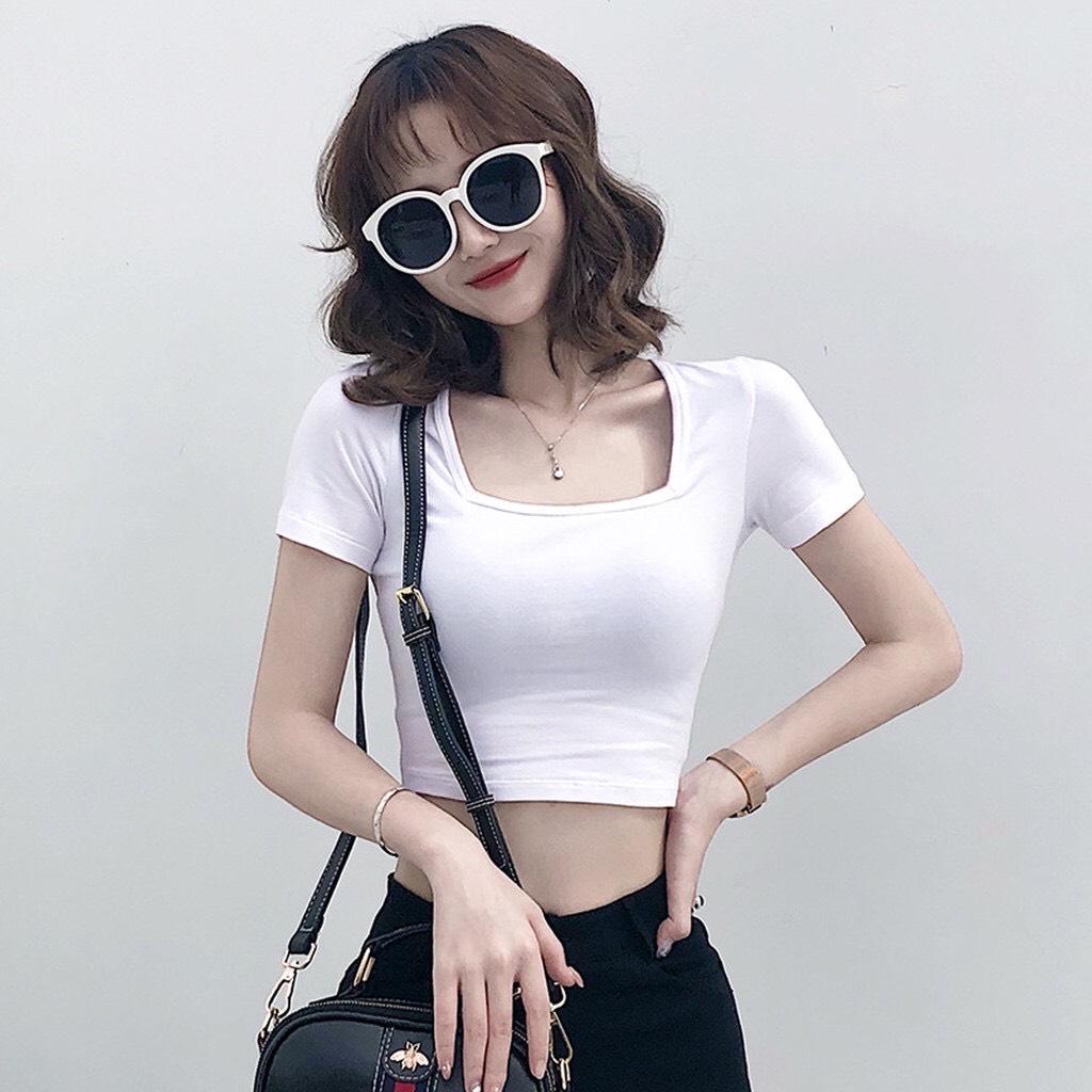 (hàng cao cấp) áo phông cổ vuông chất bozip co giãn 4 chiều