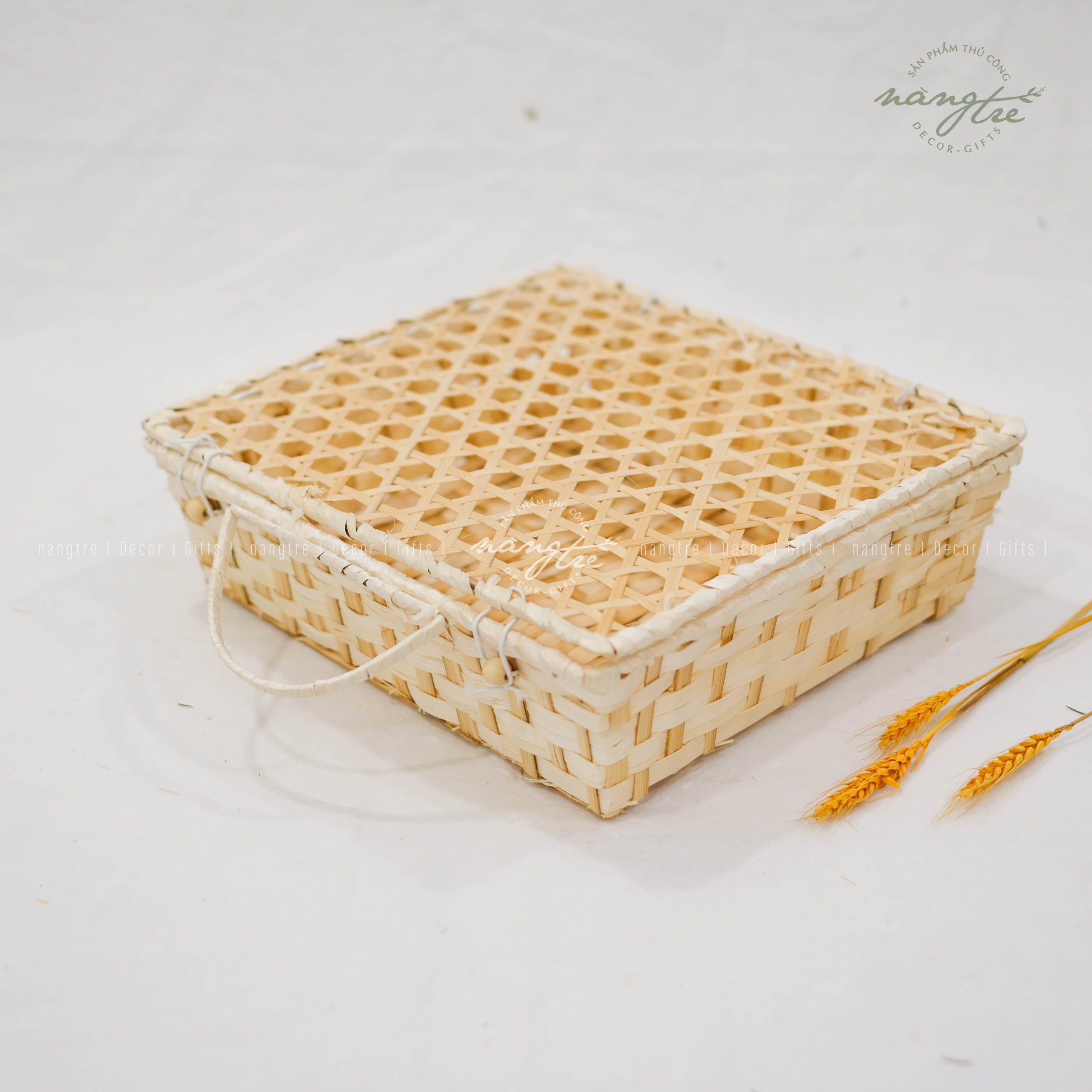 [HCM]Giỏ tre đan mắt cáo - Giỏ tre đựng quà - Bamboo basket