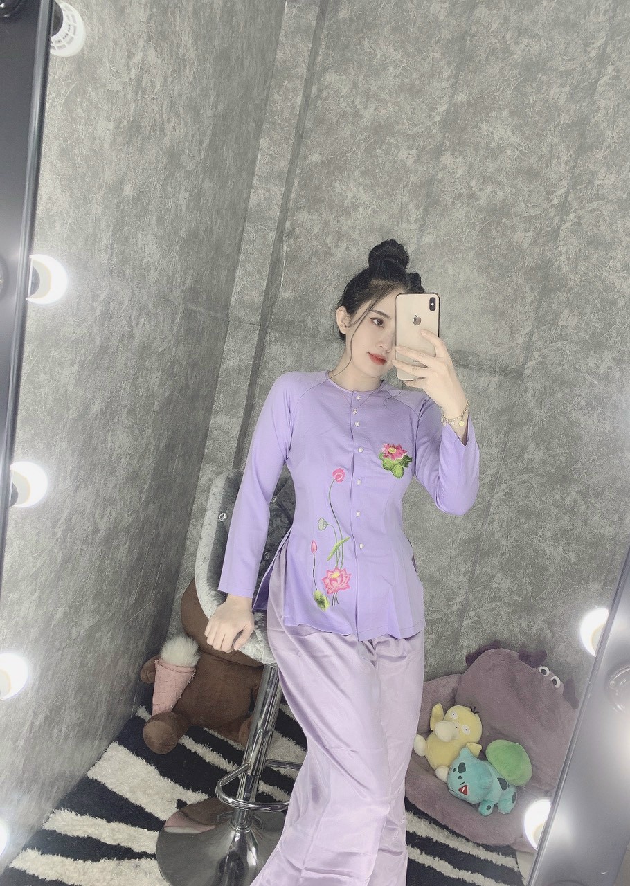 BÀ BA LỤA THÊU SEN ĐỒ LAM ĐI CHÙA ĐỒ THỜI TRANG