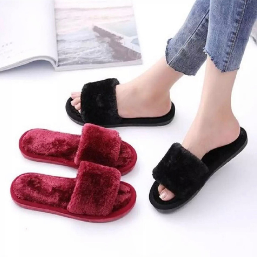 Dép đi trong nhà lông mềm mại - màu đen zize 36