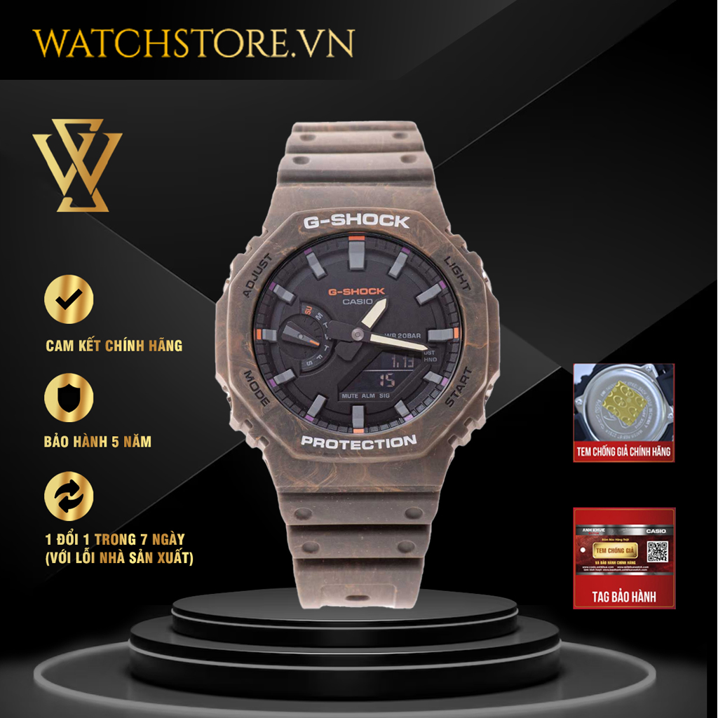 Đồng hồ điện tử nam casio g-shock chính hãng watchstore ga-2100fr-5adr thiết kế mặt kính khoáng 45.4mm, vỏ và dây nhựa bền bỉ