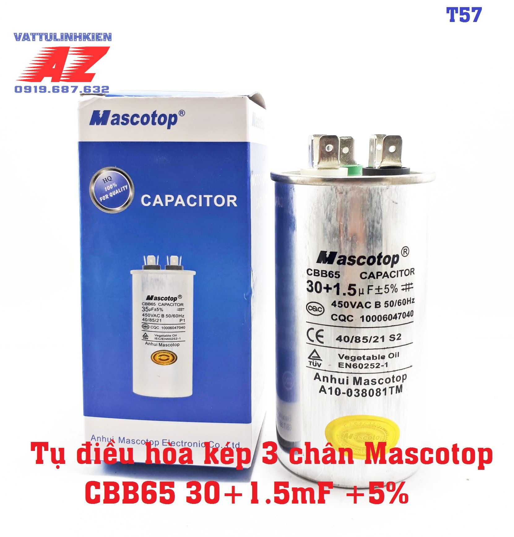 Tụ điện kép CBB65 30+1.5mF +5% ( Dùng cho block điều hòa)