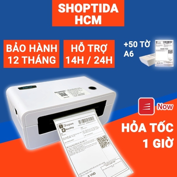 ☽ Máy in nhiệt Shoptida SP46 in đơn hàng phiếu gửi minicode logo tự dán máy in đơn hàng tự dán BH 12 tháng