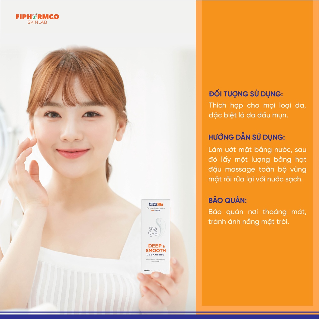 Sữa rửa mặt AKNEKIT từ Ý cho da nhờn mụn, mờ sẹo giảm thâm, làm sạch sâu và giữ ẩm với BHA, AHA và Urea Peroxide - Dược mỹ phẩm 5 Phát