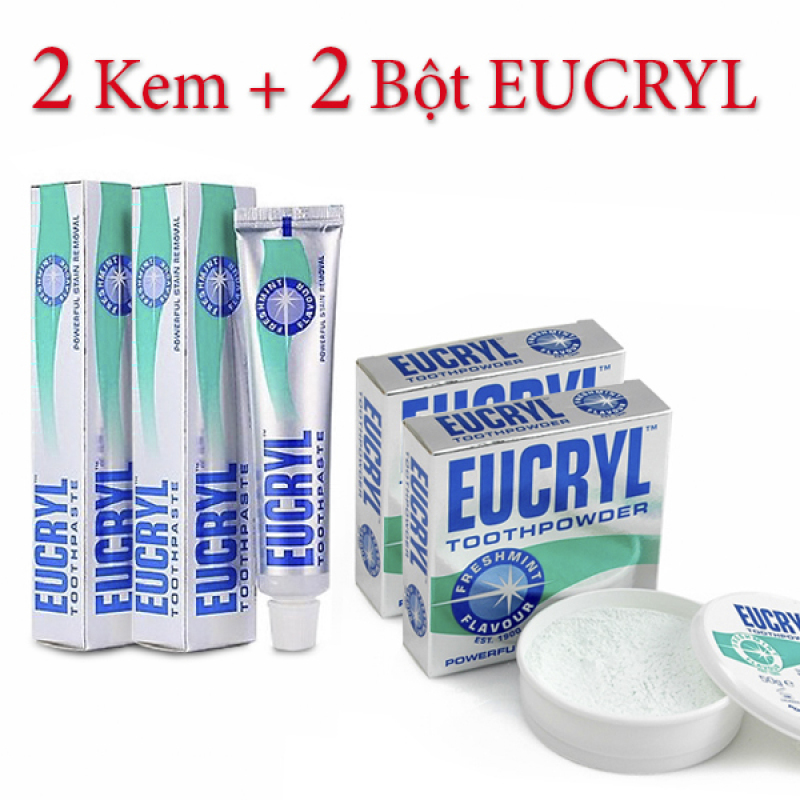 Combo 2 kem đánh răng và 2 bột tẩy trắng răng EuCryl Anh Quốc