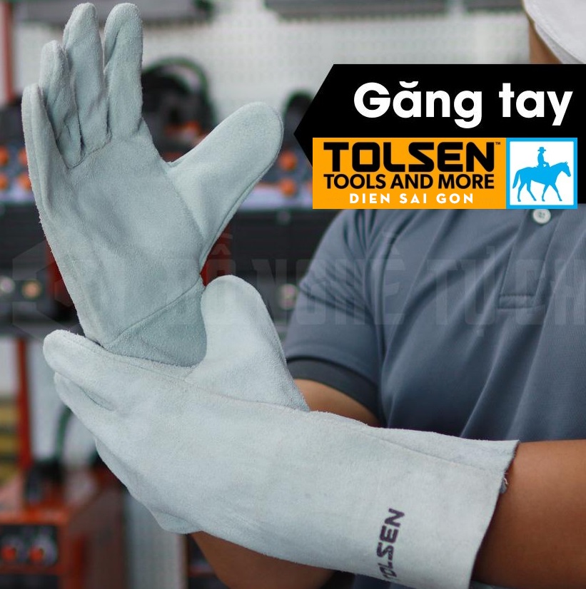 Găng tay bảo hộ Găng tay chịu nhiệt độ cao Găng tay da dầy cho thợ hàn chống cháy Dài 25cm TOLSEN 45024