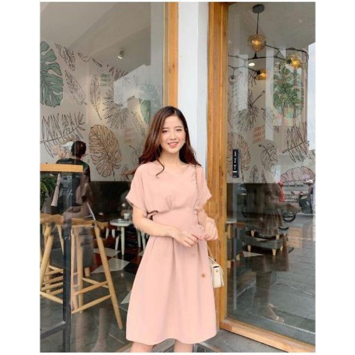 Đầm xếp li eo tay ngắn phom dáng chuẩn đẹp