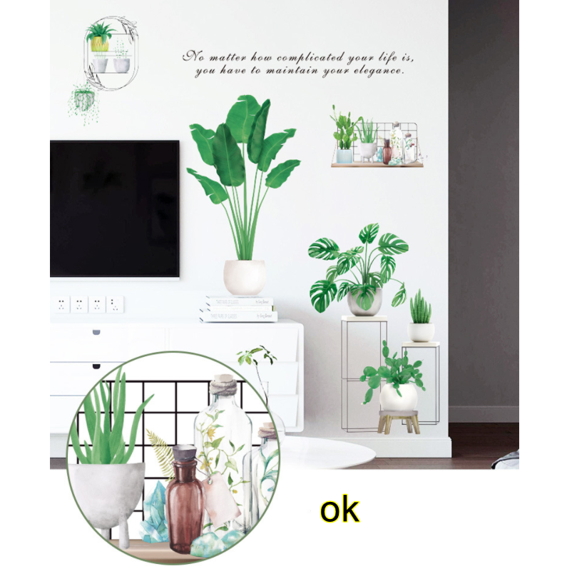 [HCM]Decal dán tường trang trí - BỘ CHẬU CÂY XANH MỚI