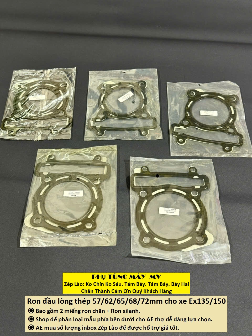 Ron đầu lòng 57/62/65/68/72 cho xe Ex135/150
