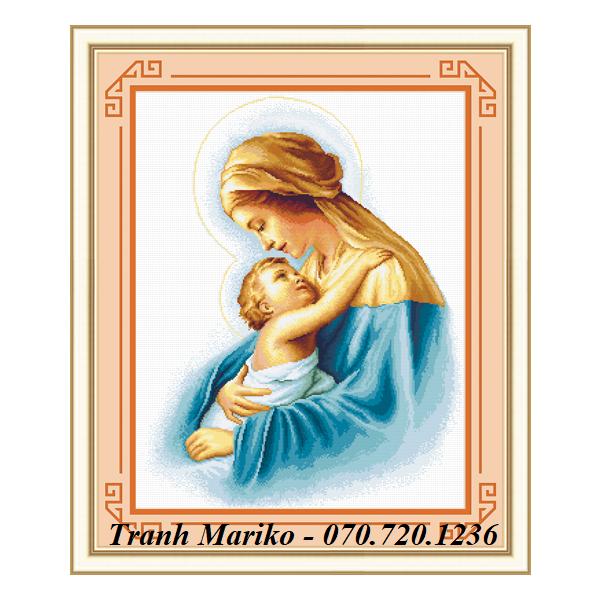 [HCM]Tranh thêu ĐỨC MẸ BỒNG CON 29607 kích thước 65 x 80 cm Tranh Mariko