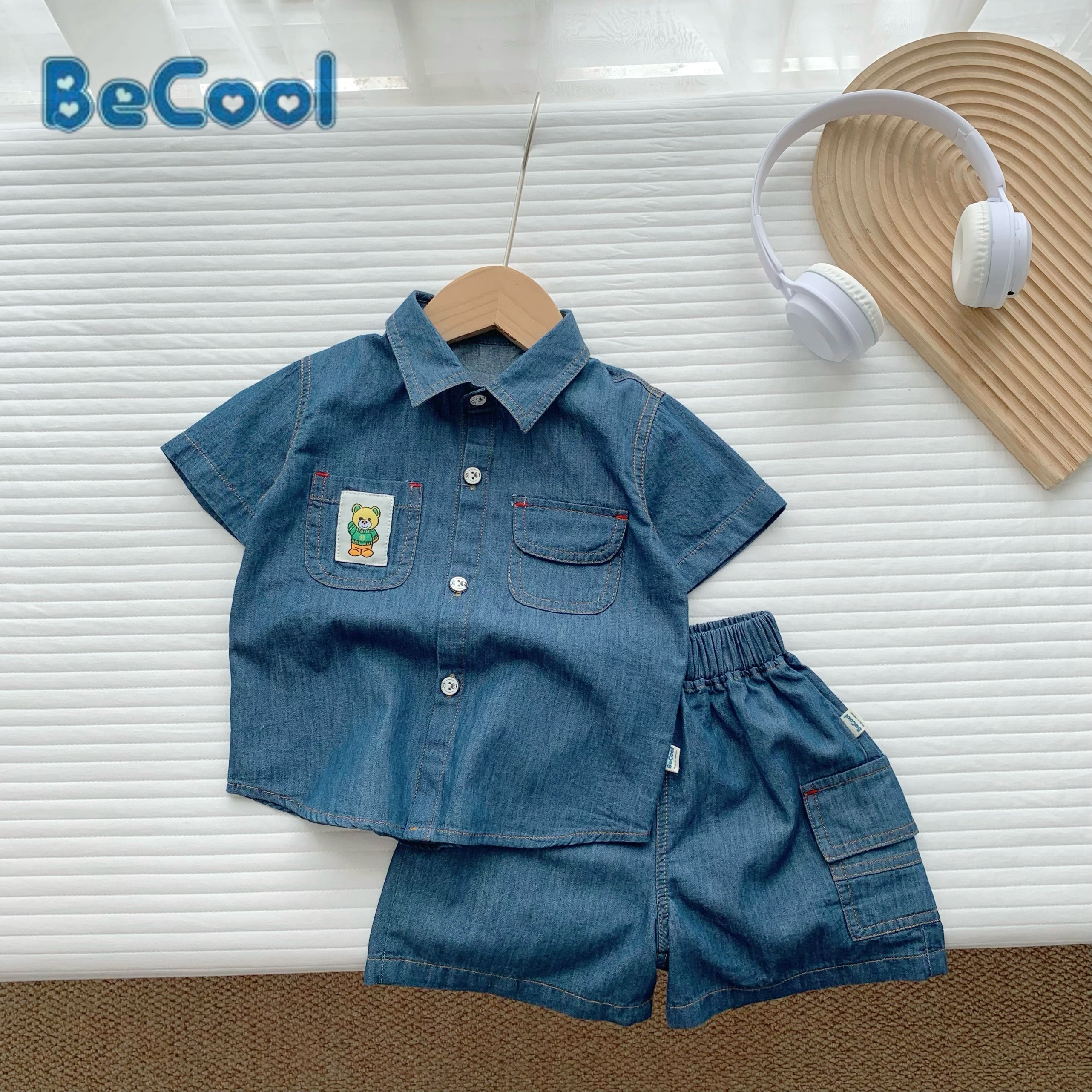Bộ cộc bò in hình gấu _ khủng long sumokids, đồ bộ cộc tay cho bé trai đi học- đi chơi
