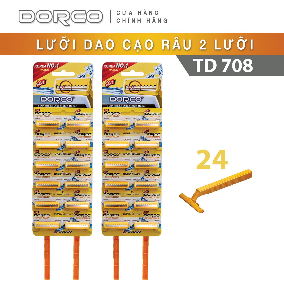 Bộ 02 Set Dao cạo râu 2 lưỡi DORCO TD 708 Vỉ 12 dao cạo giá rẻ