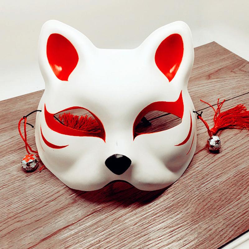 Ngôi sao Japanese Fox Half Mask with Tassels and Small Bells Cosplay Mask for Masquerades Festival Costume Party Show Style:Cat E