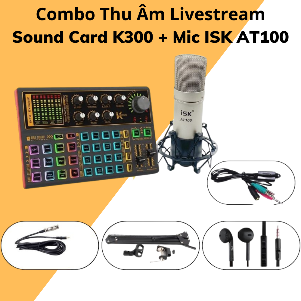 Bộ Mic Hát Livstream Karaoke Combo Soundcard K300 & Mic Isk At100 & Phụ Kiện Thu Âm Điện Thoại Chuyên Nghiệp Với Nhiều Chế Độ Hiệu Chỉnh Auto Tune Đỉnh Cao Âm Thanh Cực Hay Dễ Dàng Lắp Đặt Bảo Hành 12 Tháng.