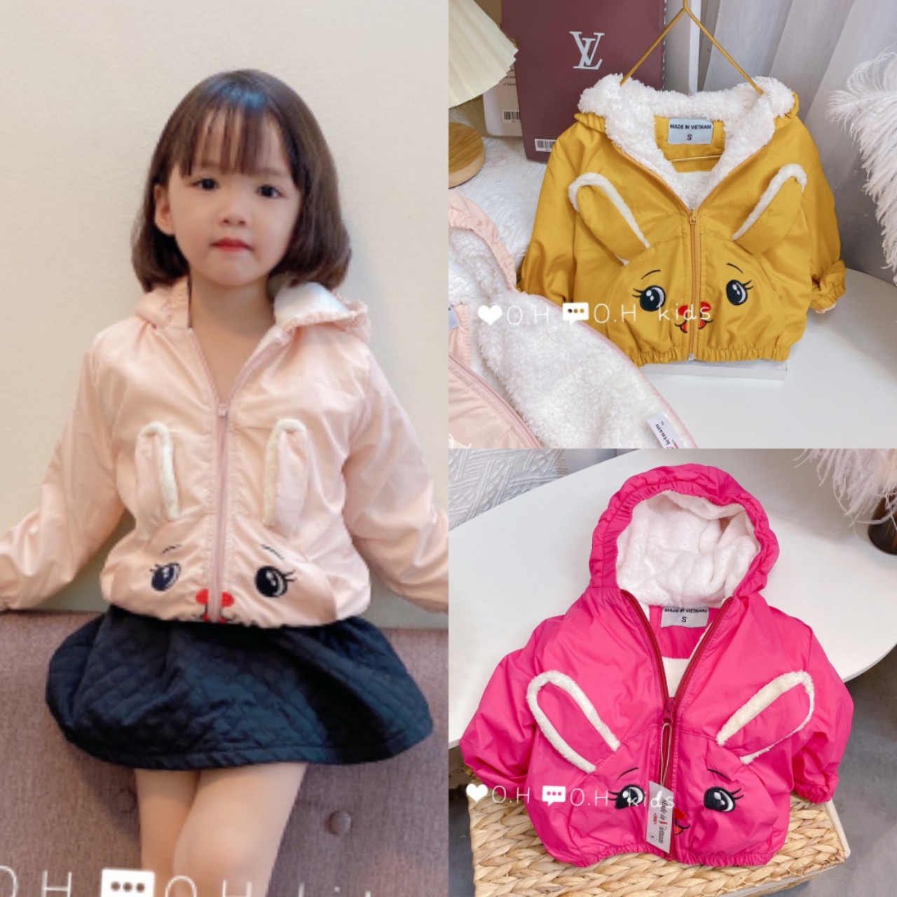 Áo gió THỎ lót lông cho bé