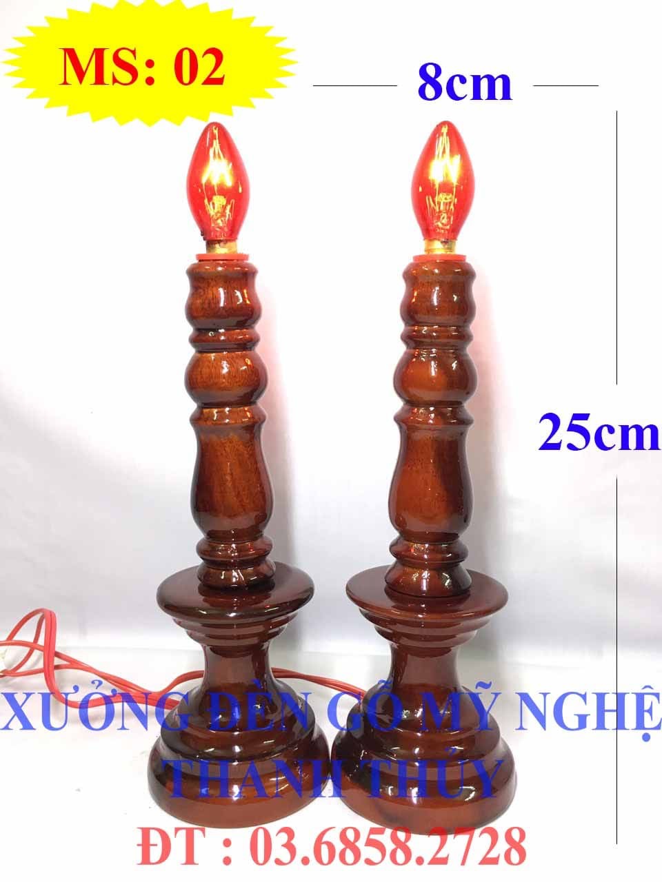 Đèn bàn thờ điện hàng chất lượng - Đèn trung  - Gỗ tràm MS 02