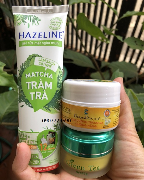 combo bộ 3 kem derma doctor + trà xanh + hazeline