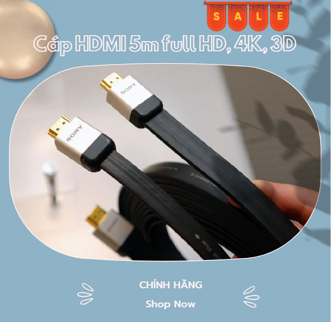 Cáp HDMI 5m full HD, 4K, 3D - Hàng chính hãng