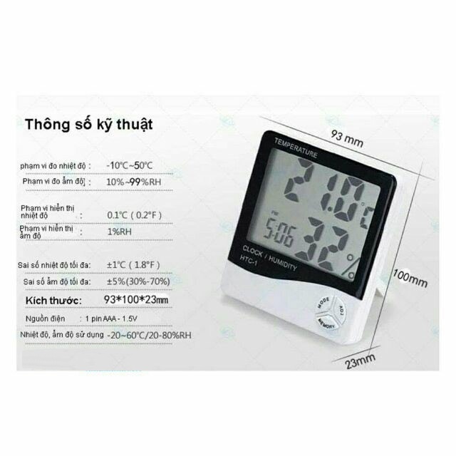 Máy Đo Nhiệt Độ & Độ Ẩm Màn LCD Có Sẵn Pin