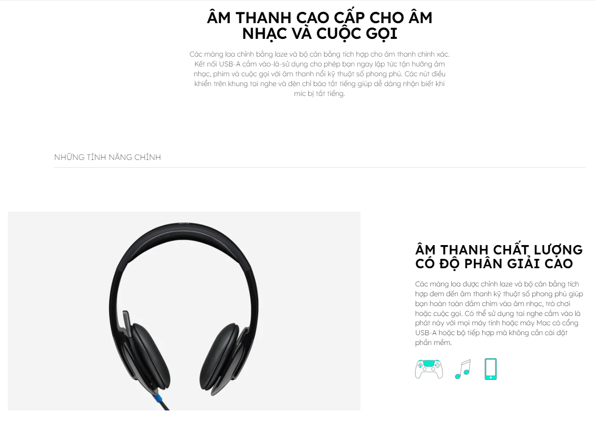 Tai nghe Logitech H540 Âm thanh nổi kỹ thuật số có độ phân giải cao, nút điều khiển trên tai - Bảo hành 2 năm